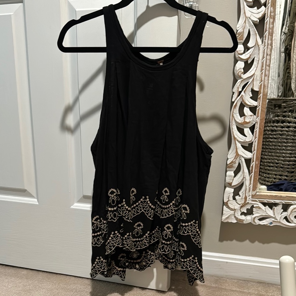 Free People Black cream Embellished Tank Top